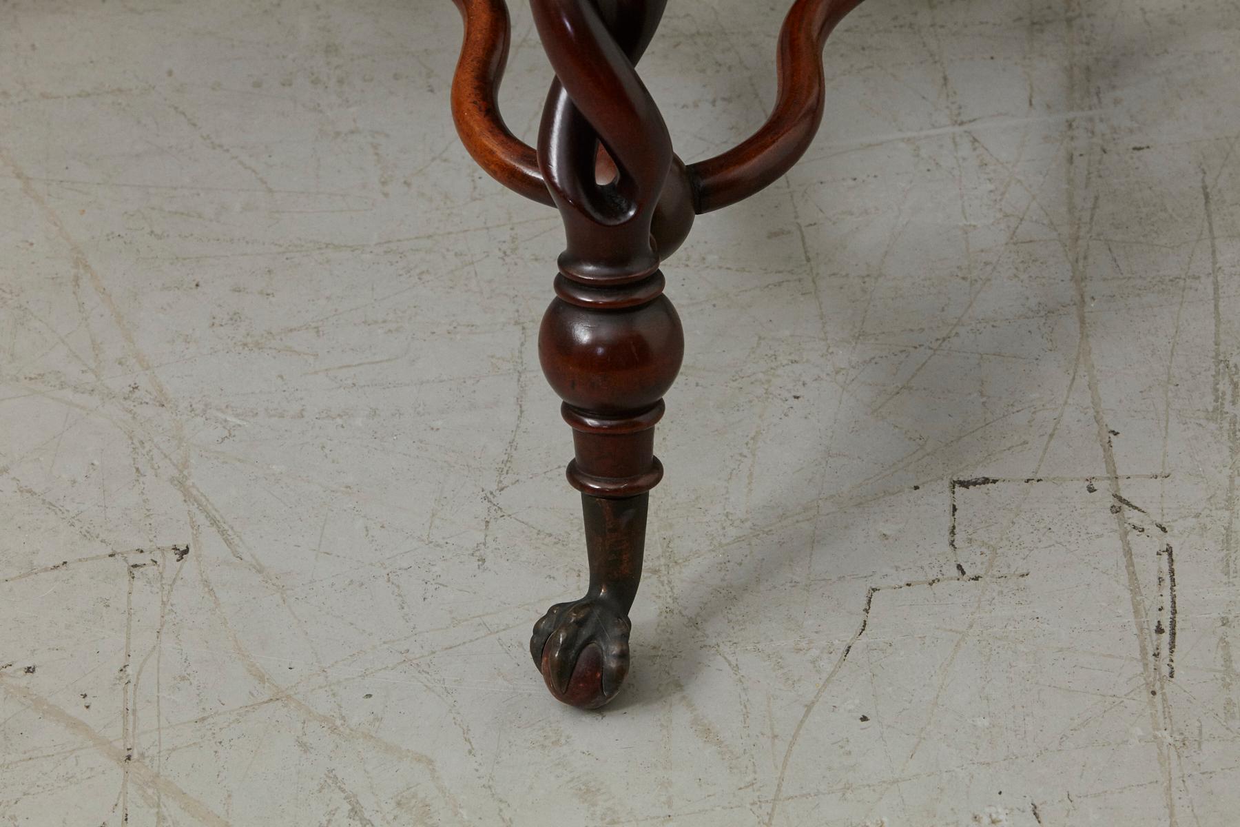 Brass 19th Century French Louis XIII Style Walnut Side Table with Barley Twist Legs For Sale