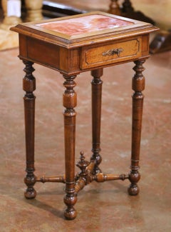 19th Century French Louis XIII Style Walnut Side Table with Pastoral Tile Top