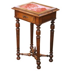 19th Century French Louis XIII Style Walnut Side Table with Pastoral Tile Top