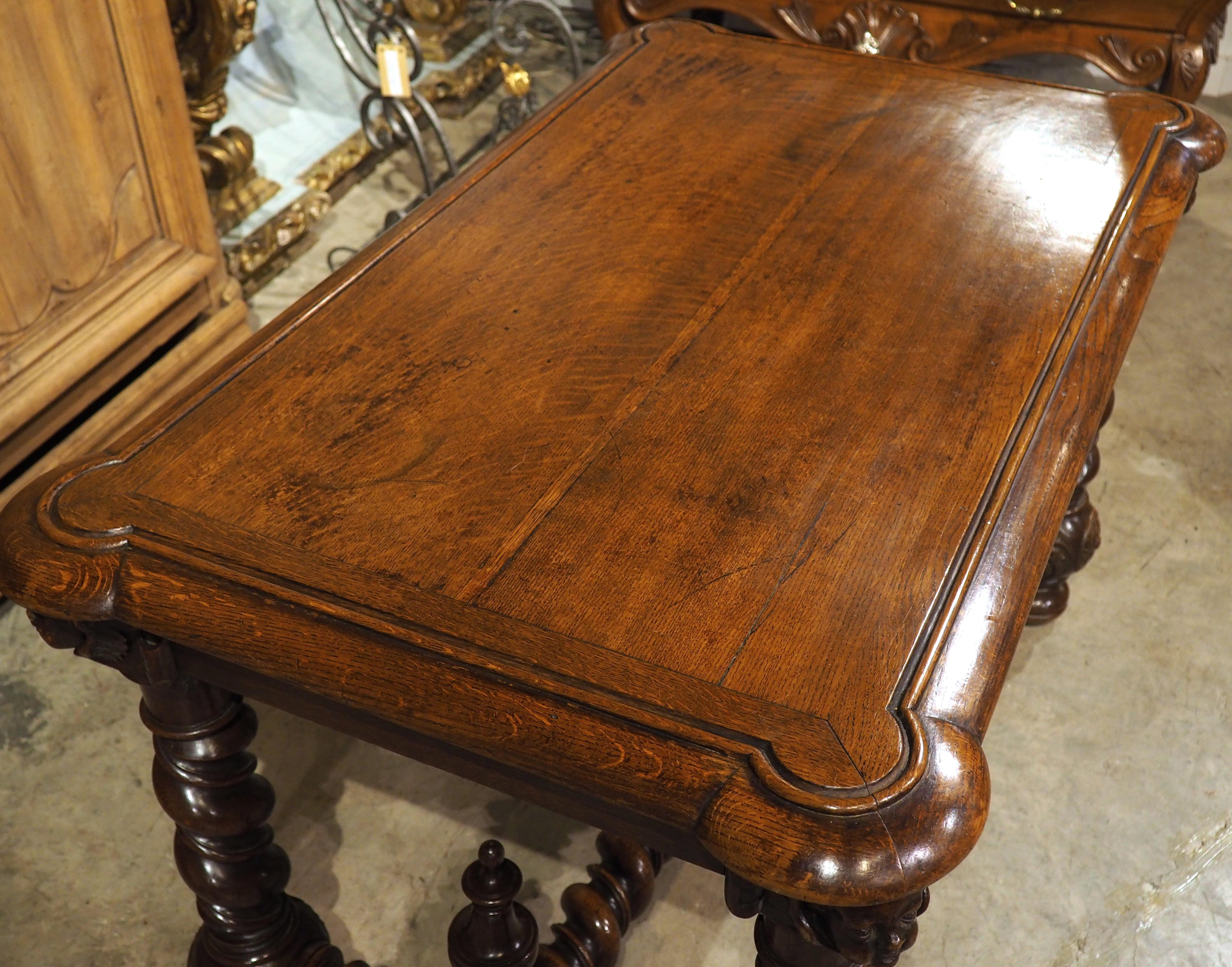 19th Century French Louis XIII Style Writing Table in Carved Oak 5