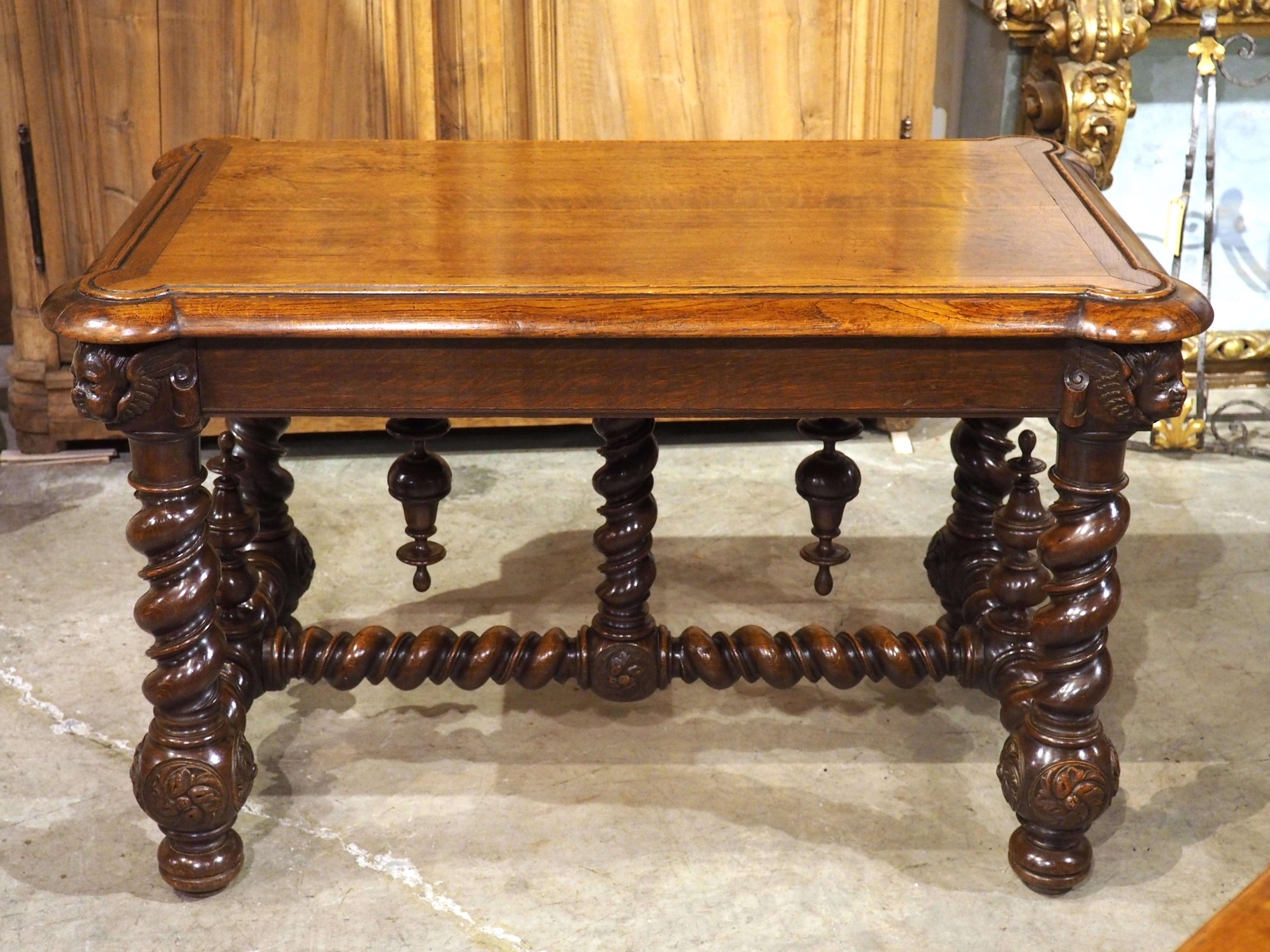 19th Century French Louis XIII Style Writing Table in Carved Oak 6