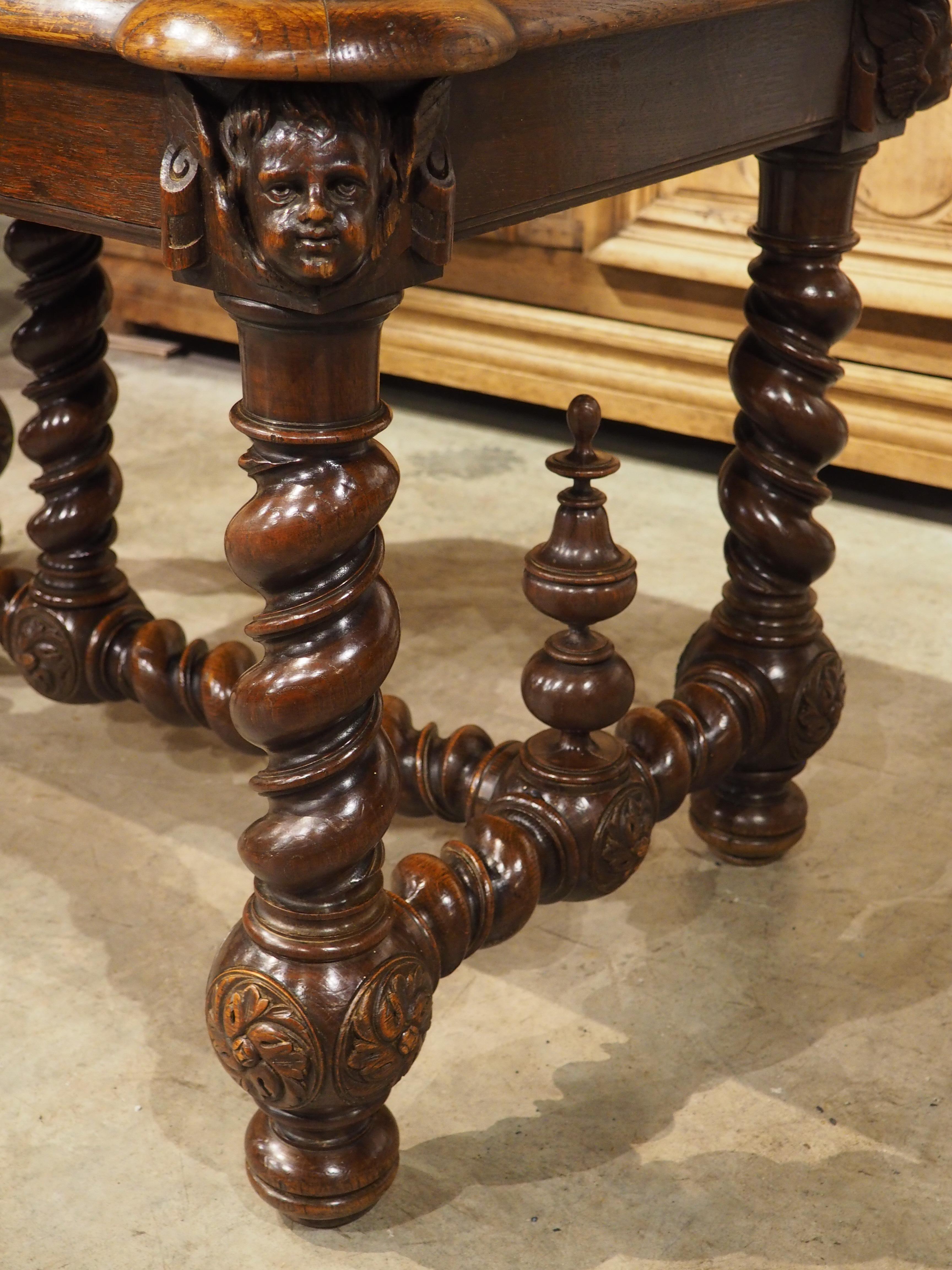 19th Century French Louis XIII Style Writing Table in Carved Oak 7