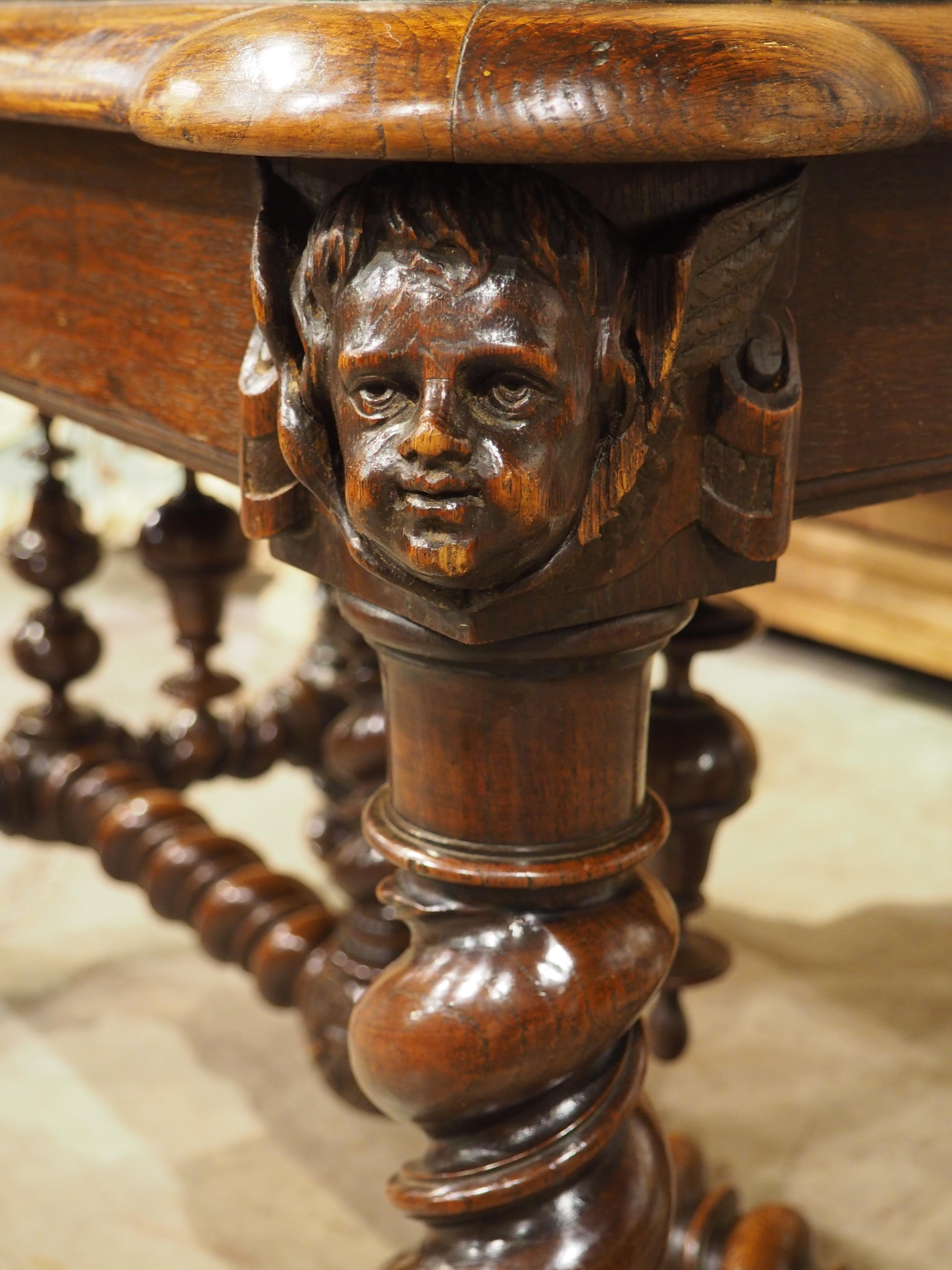 19th Century French Louis XIII Style Writing Table in Carved Oak 8