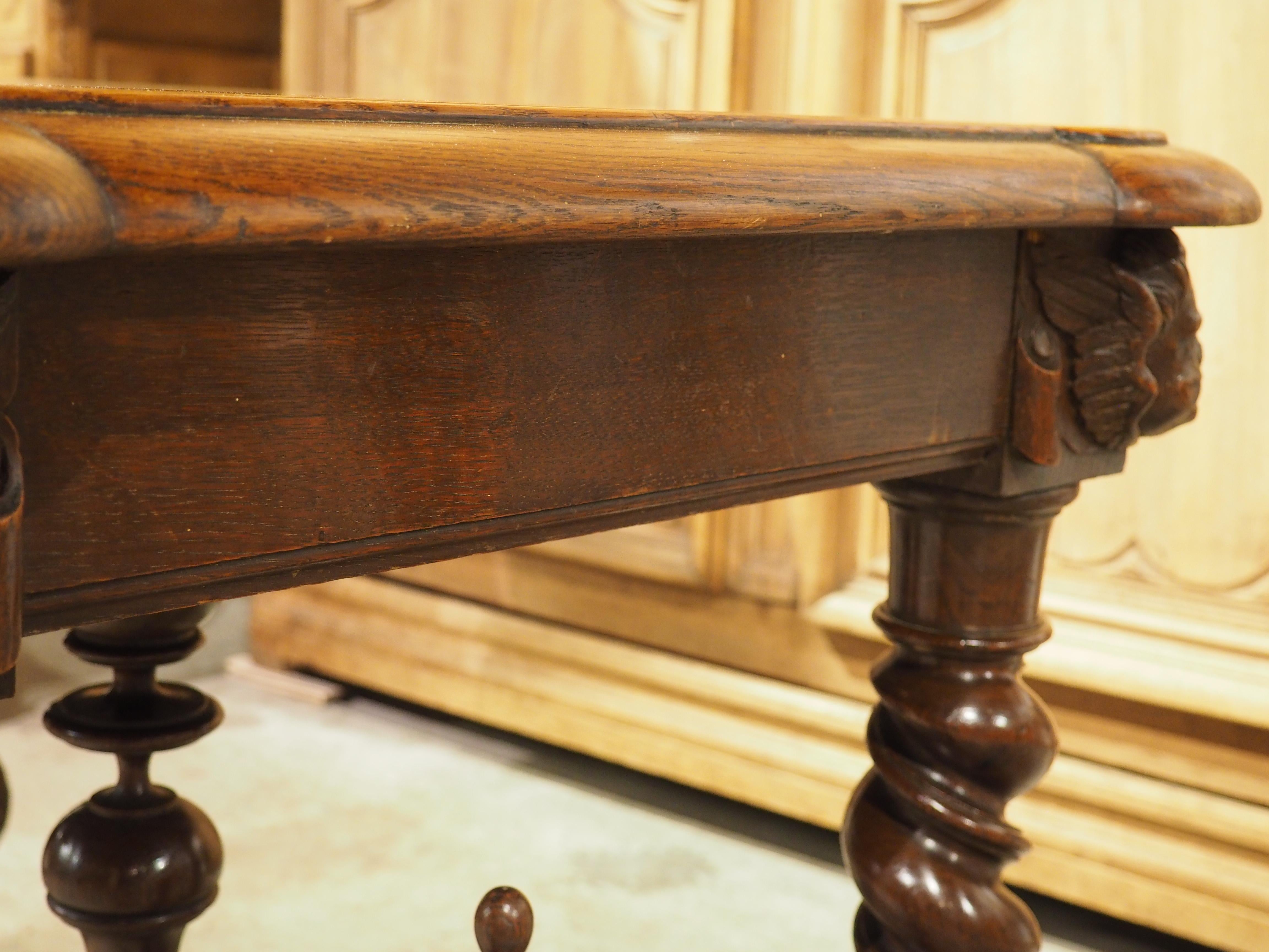 19th Century French Louis XIII Style Writing Table in Carved Oak 10