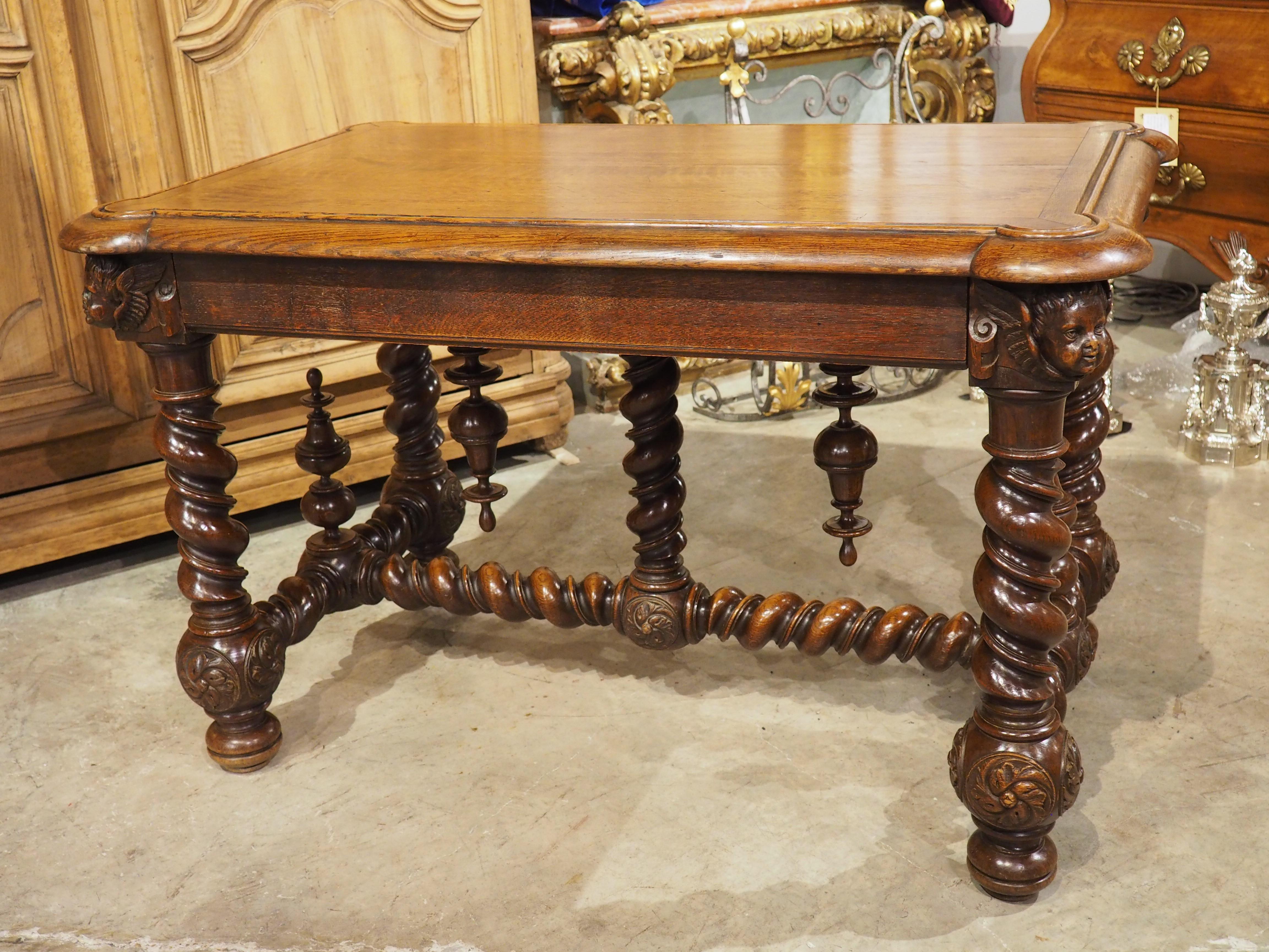 19th Century French Louis XIII Style Writing Table in Carved Oak 12