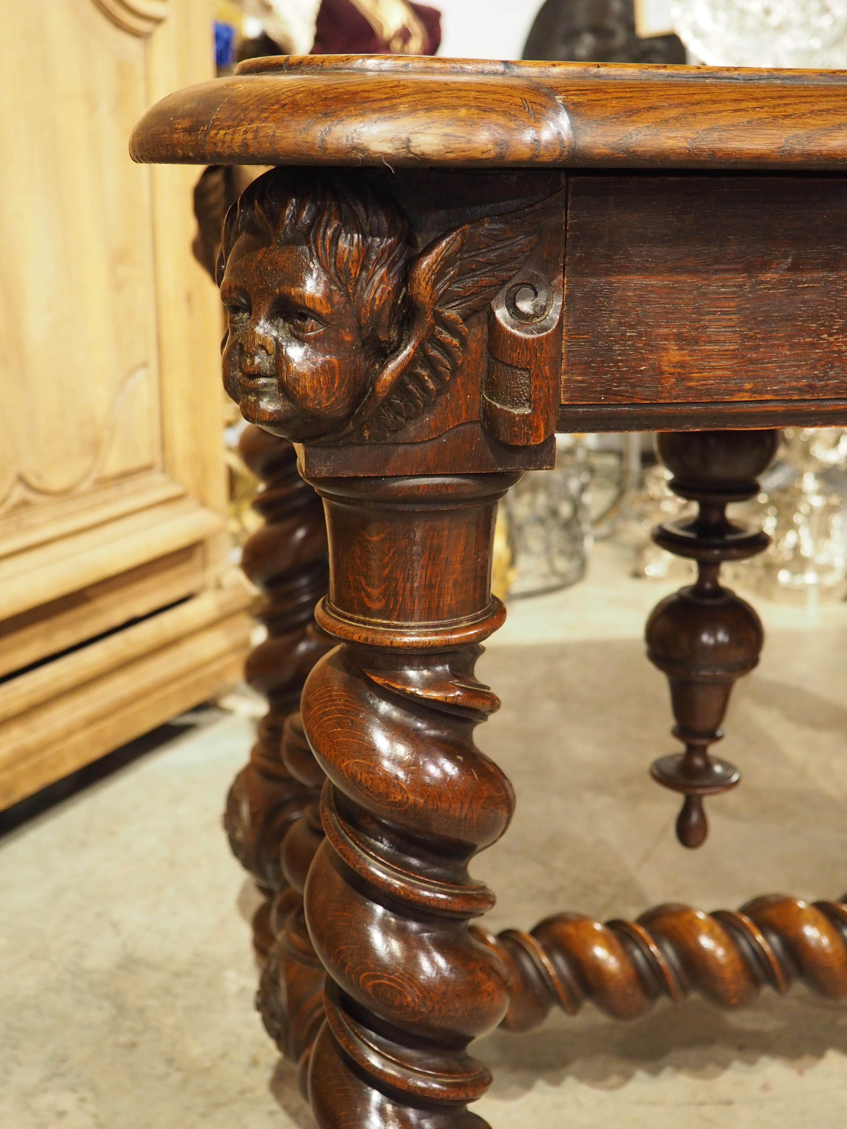 19th Century French Louis XIII Style Writing Table in Carved Oak 13