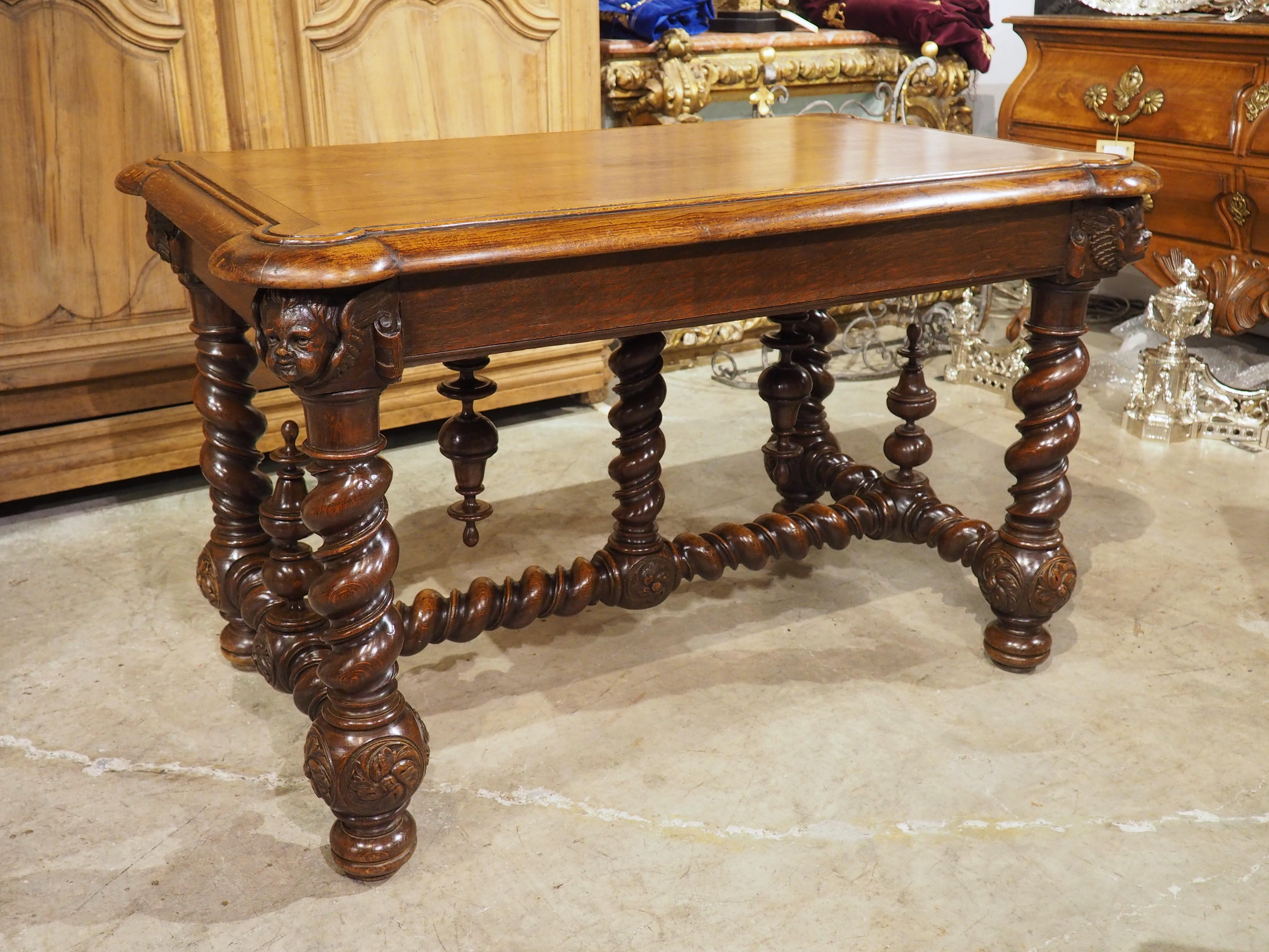 19th Century French Louis XIII Style Writing Table in Carved Oak 15