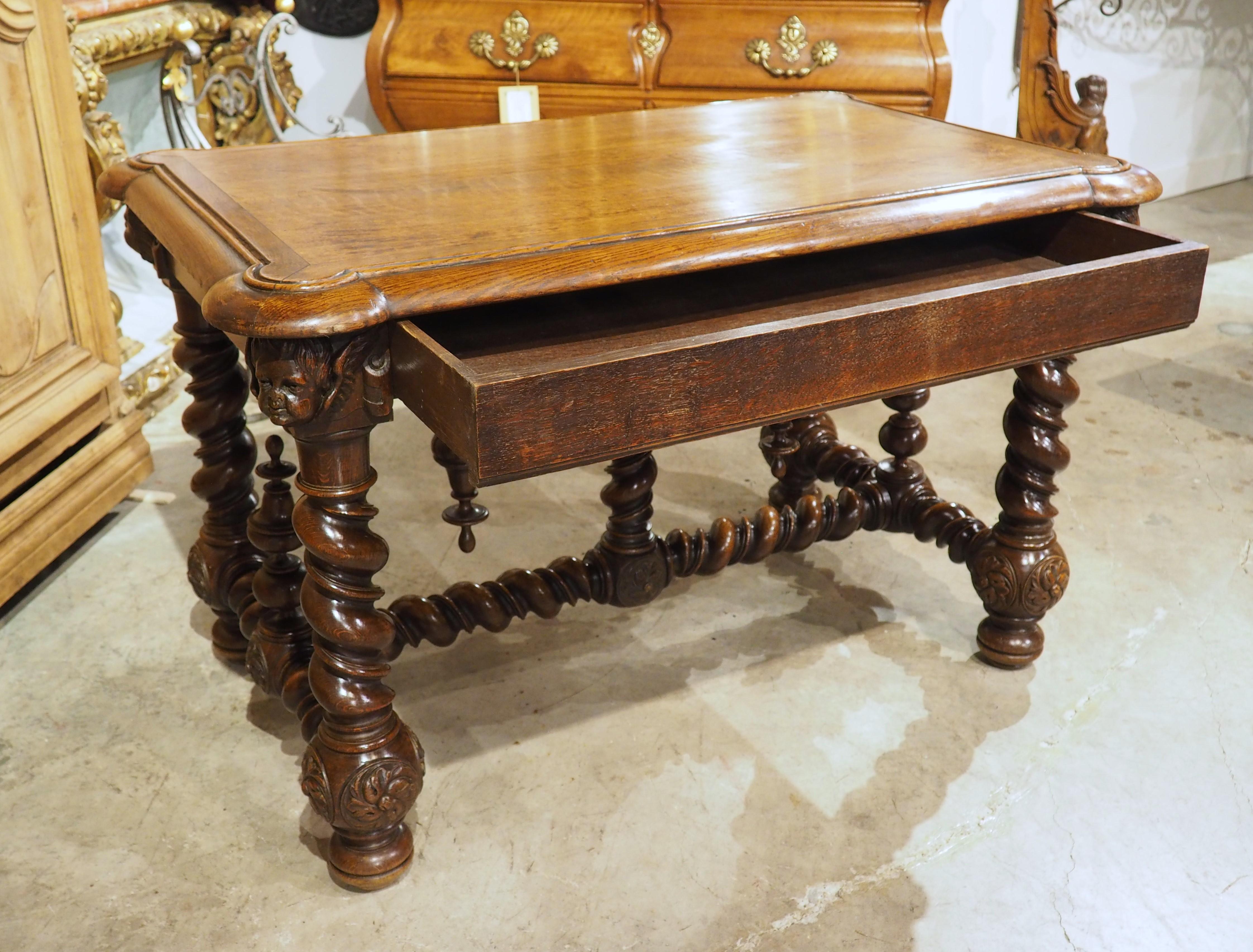Hand-Carved 19th Century French Louis XIII Style Writing Table in Carved Oak