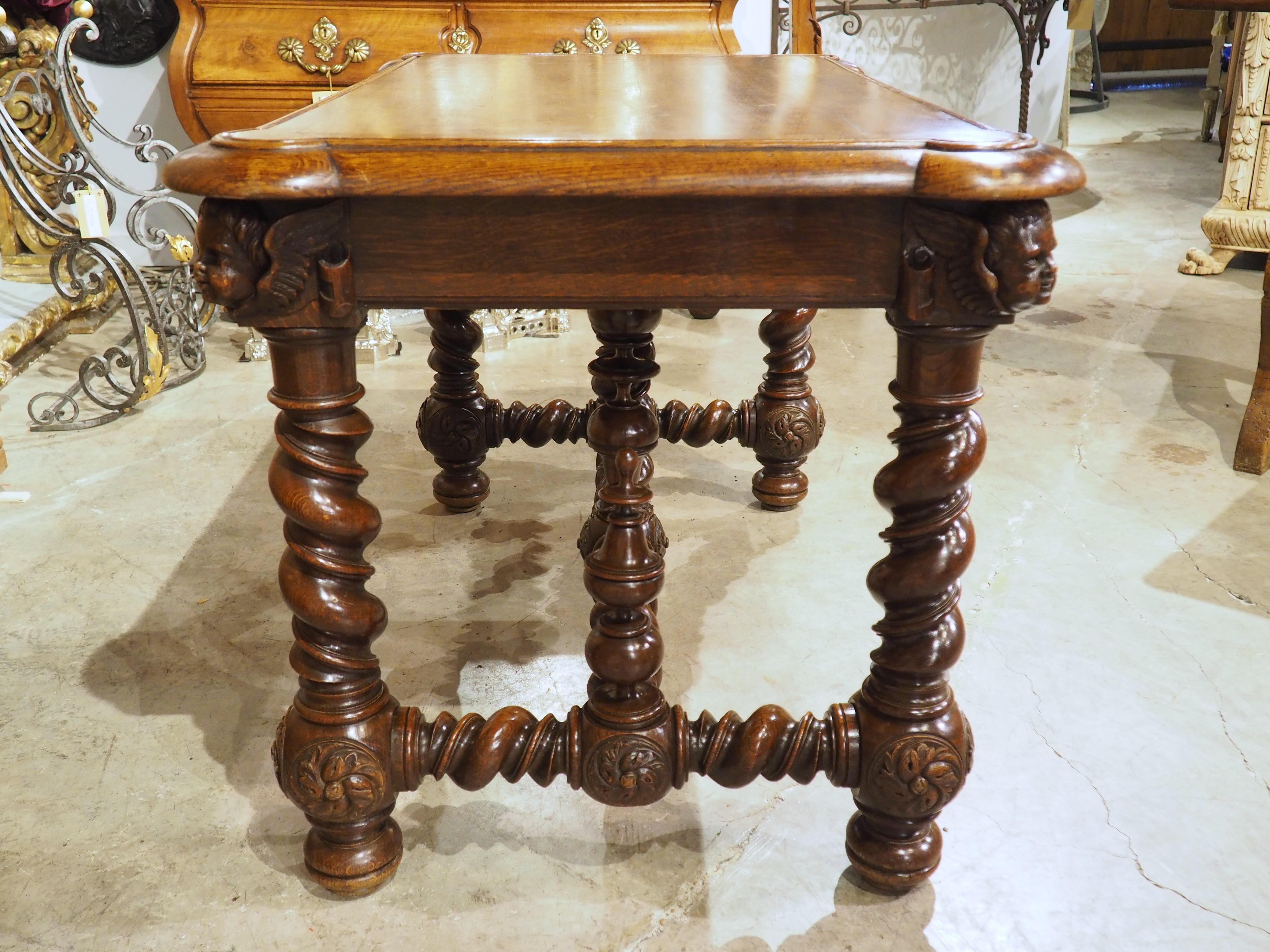 19th Century French Louis XIII Style Writing Table in Carved Oak In Good Condition In Dallas, TX