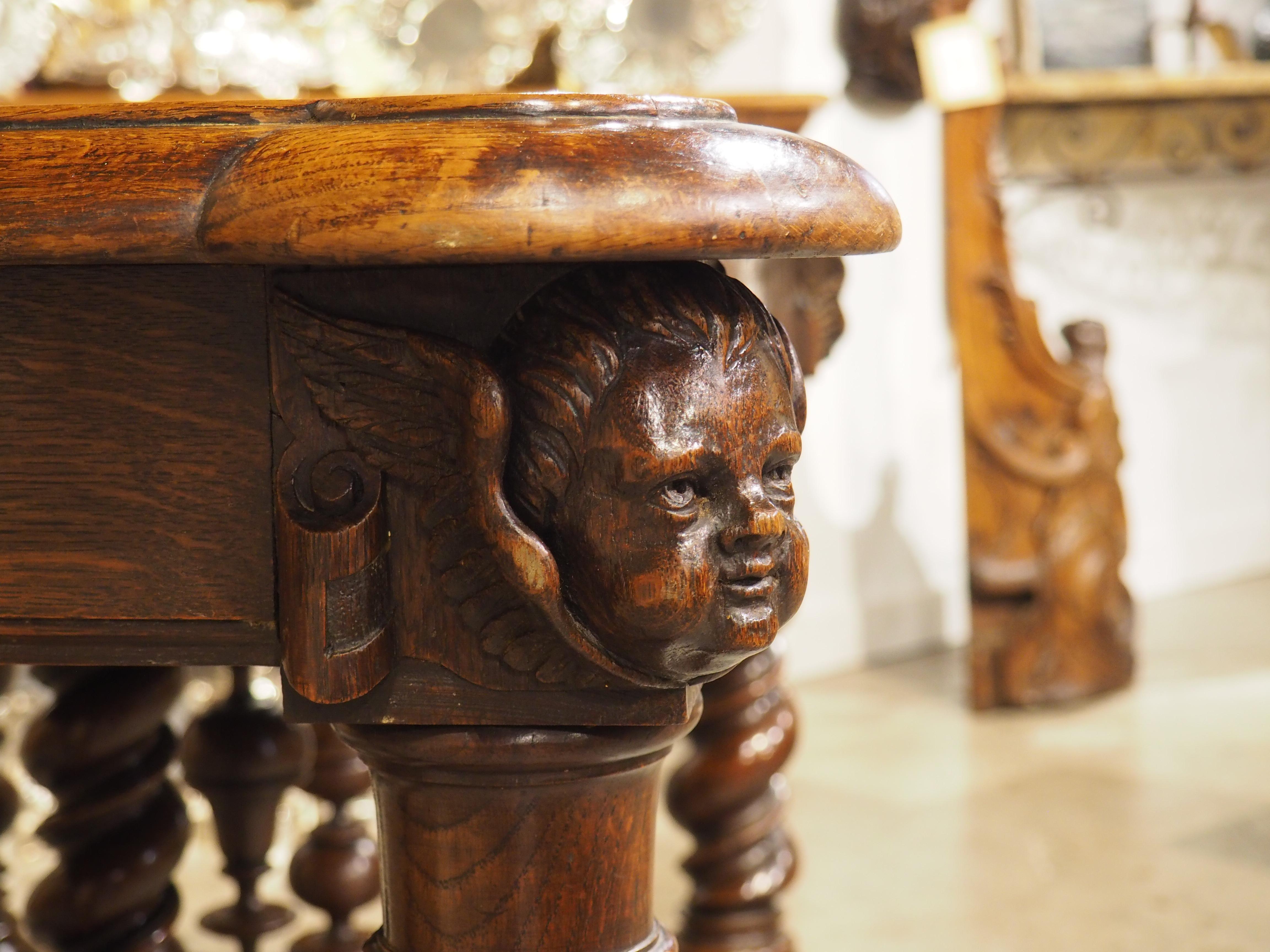 19th Century French Louis XIII Style Writing Table in Carved Oak 1