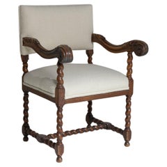 19th Century French Louis XIII Throne-Style Upholstered Armchair