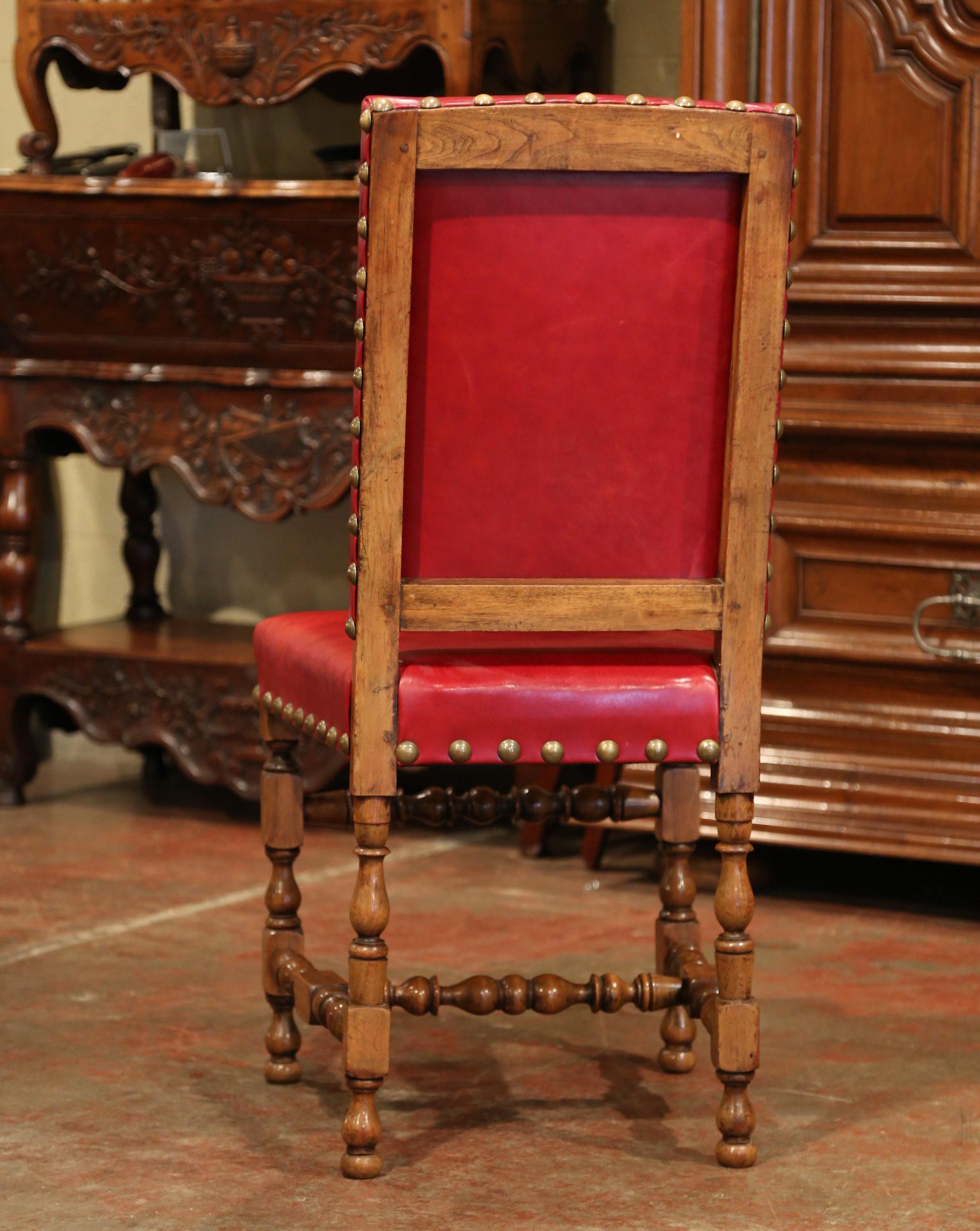 19th Century French Louis XIII Walnut and Red Leather Dining Chairs 'Set of 12' 8