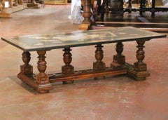 19th Century French Louis XIII Walnut Coffee Table with Marble Inlay Top