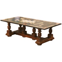 19th Century French Louis XIII Walnut Coffee Table with Marble Inlay Top