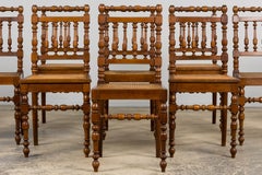 19. Jahrhundert Französisch Louis XIII Nussbaum Esszimmerstühle W / Cane Sitze - Satz von 12