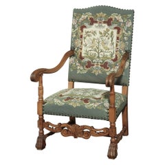 19th Century French Louis XIV Applewood Tapestry Armchair