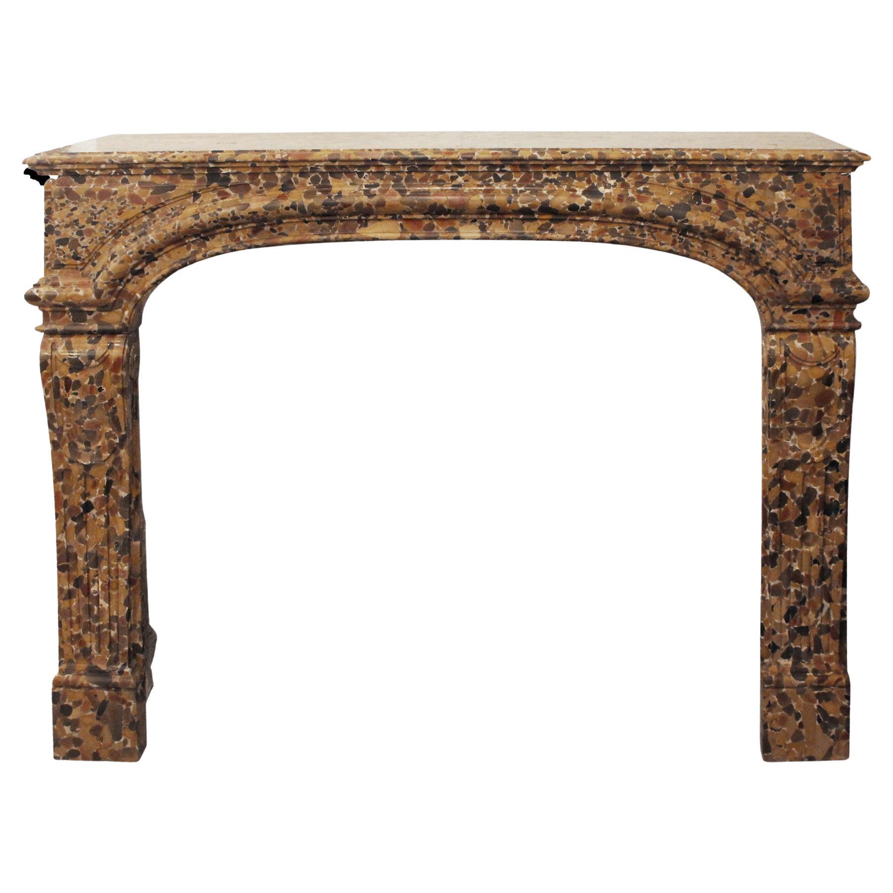 19th C French Louis XIV Breche d'Alep Marble Mantel For Sale