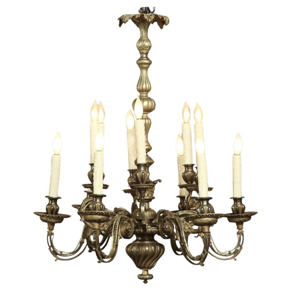 19th Century French Louis XIV Bronze Chandelier with 12 Lights For Sale