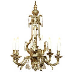 Antique 19th Century French Louis XIV Bronze and Crystal Chandelier