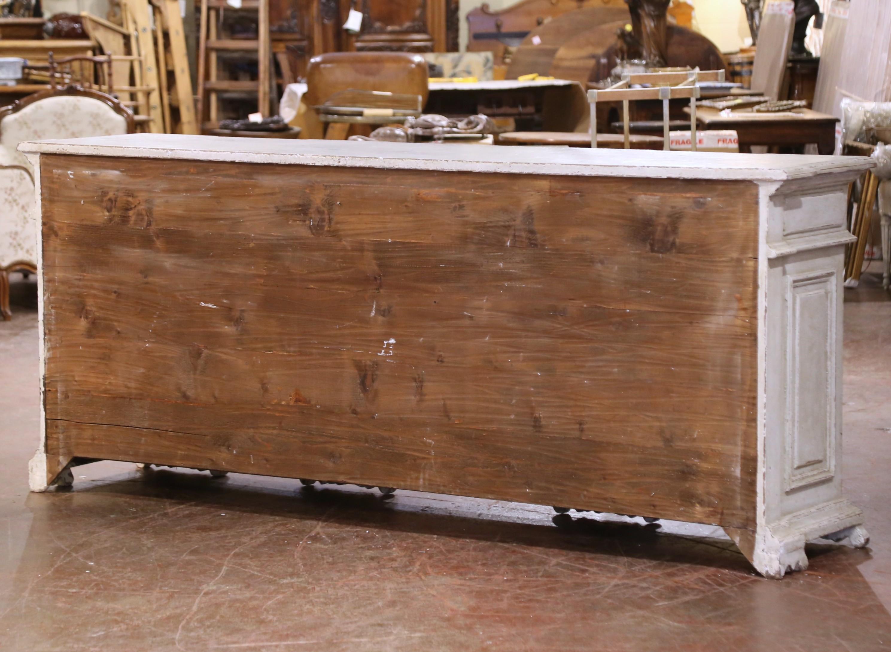 19th Century French Louis XIV Carved and Painted Three-Door Buffet with Drawers For Sale 9