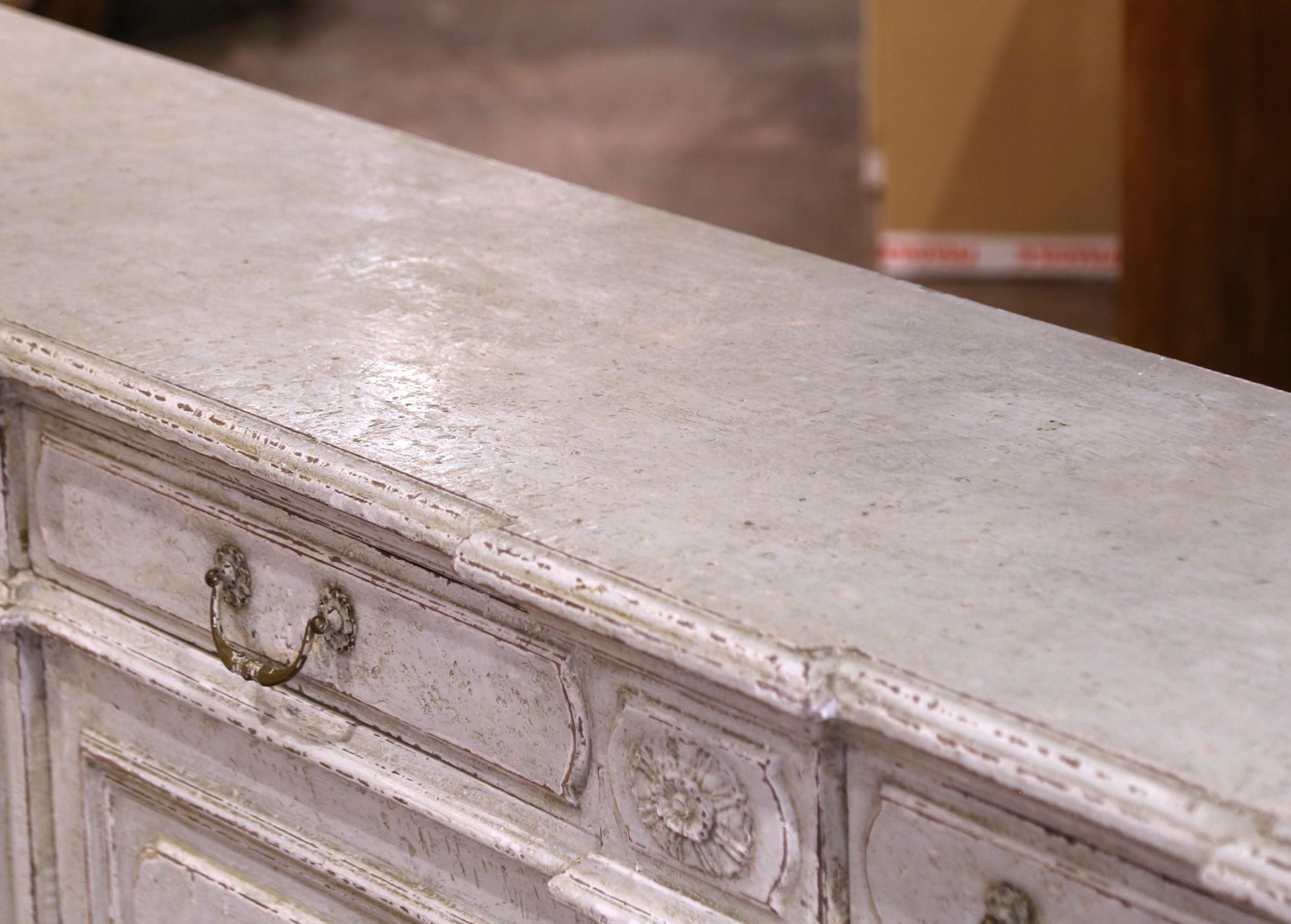 Hand-Carved 19th Century French Louis XIV Carved and Painted Three-Door Buffet with Drawers For Sale