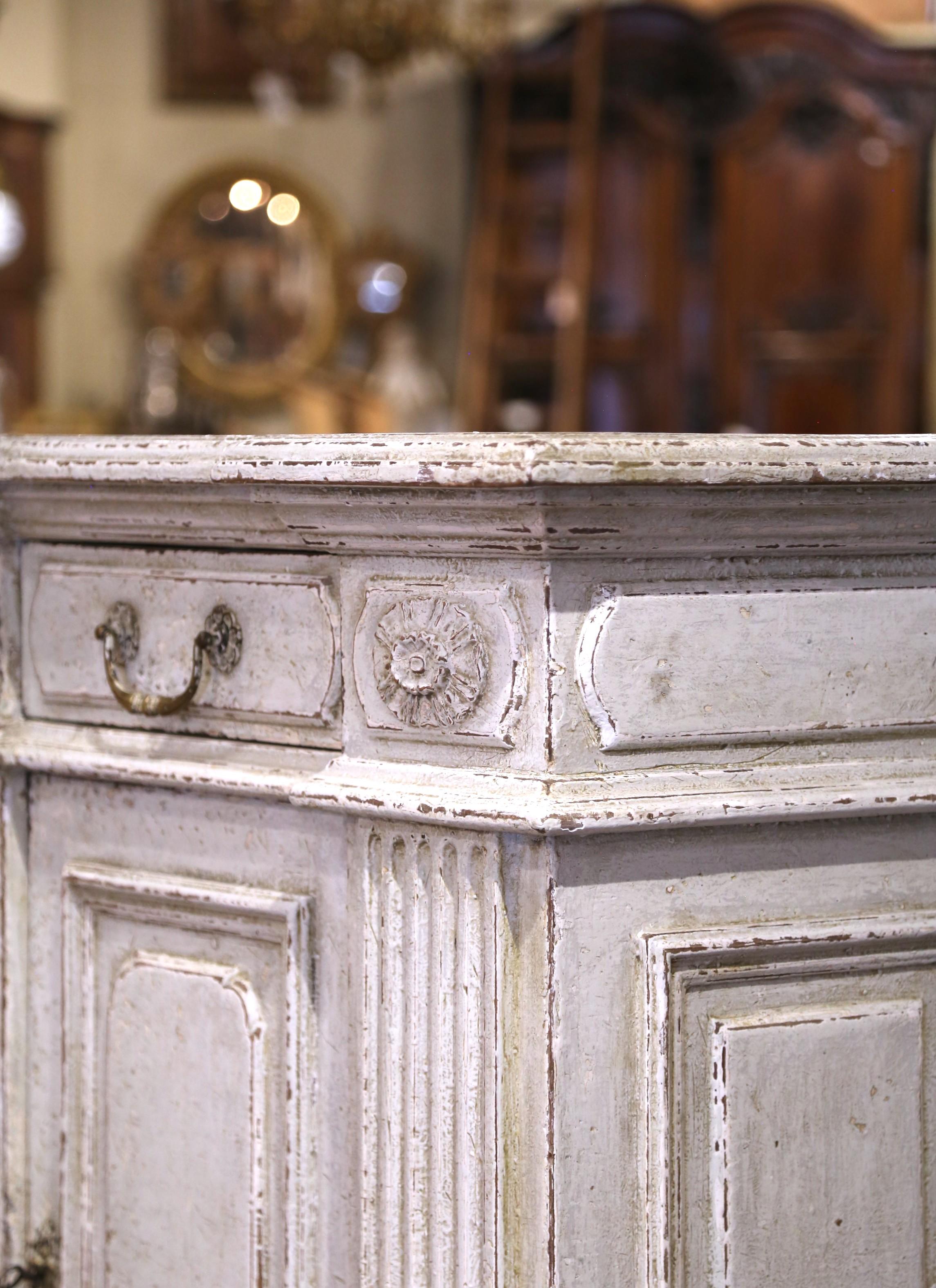 Oak 19th Century French Louis XIV Carved and Painted Three-Door Buffet with Drawers For Sale