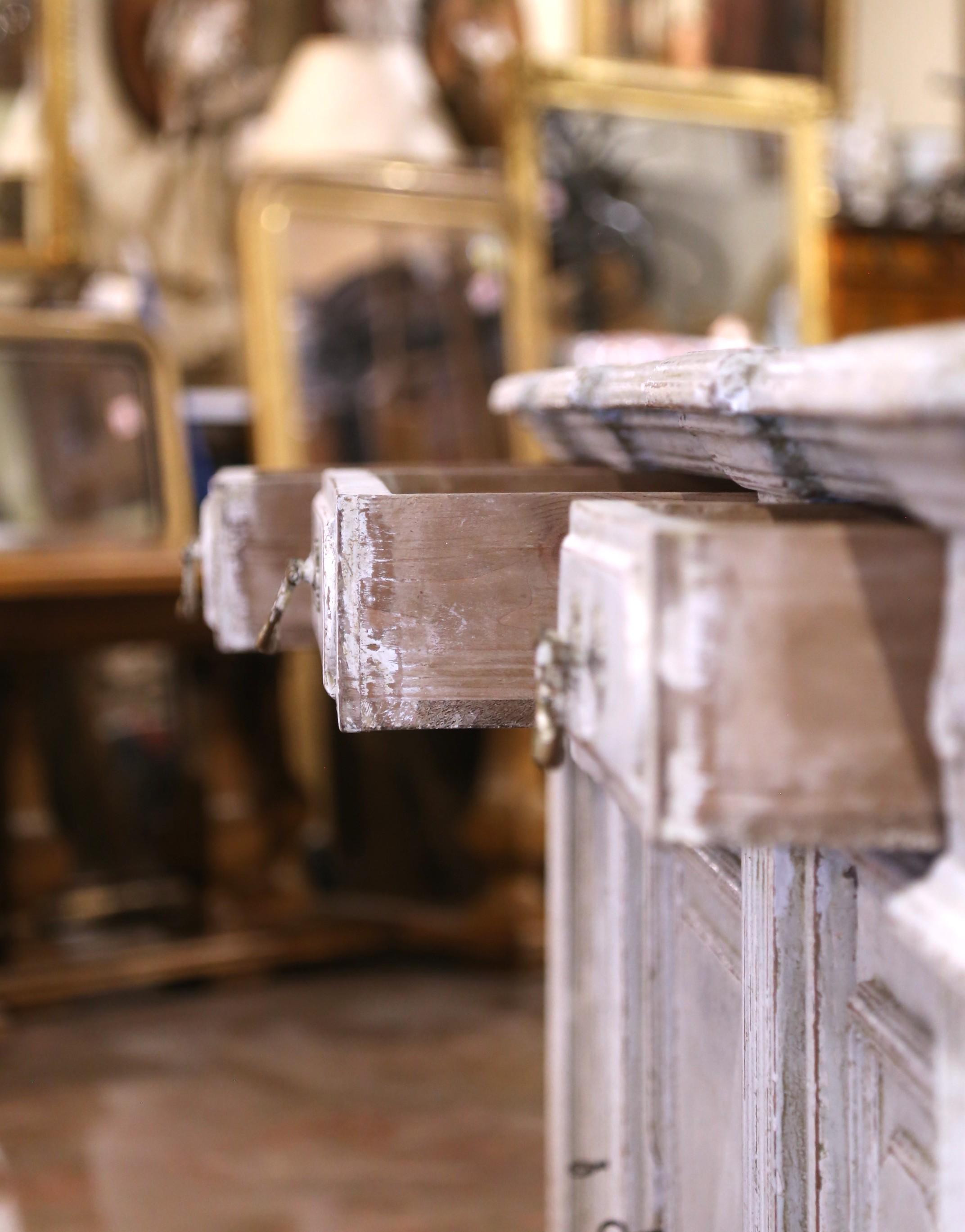19th Century French Louis XIV Carved and Painted Three-Door Buffet with Drawers For Sale 3