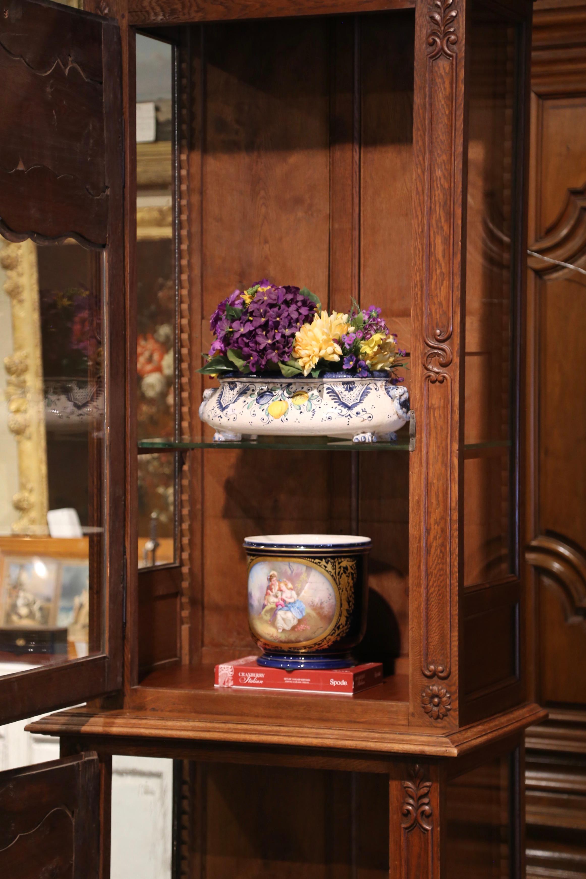 19th Century French Louis XIV Carved Oak and Glass Display Cabinet from Normandy For Sale 5