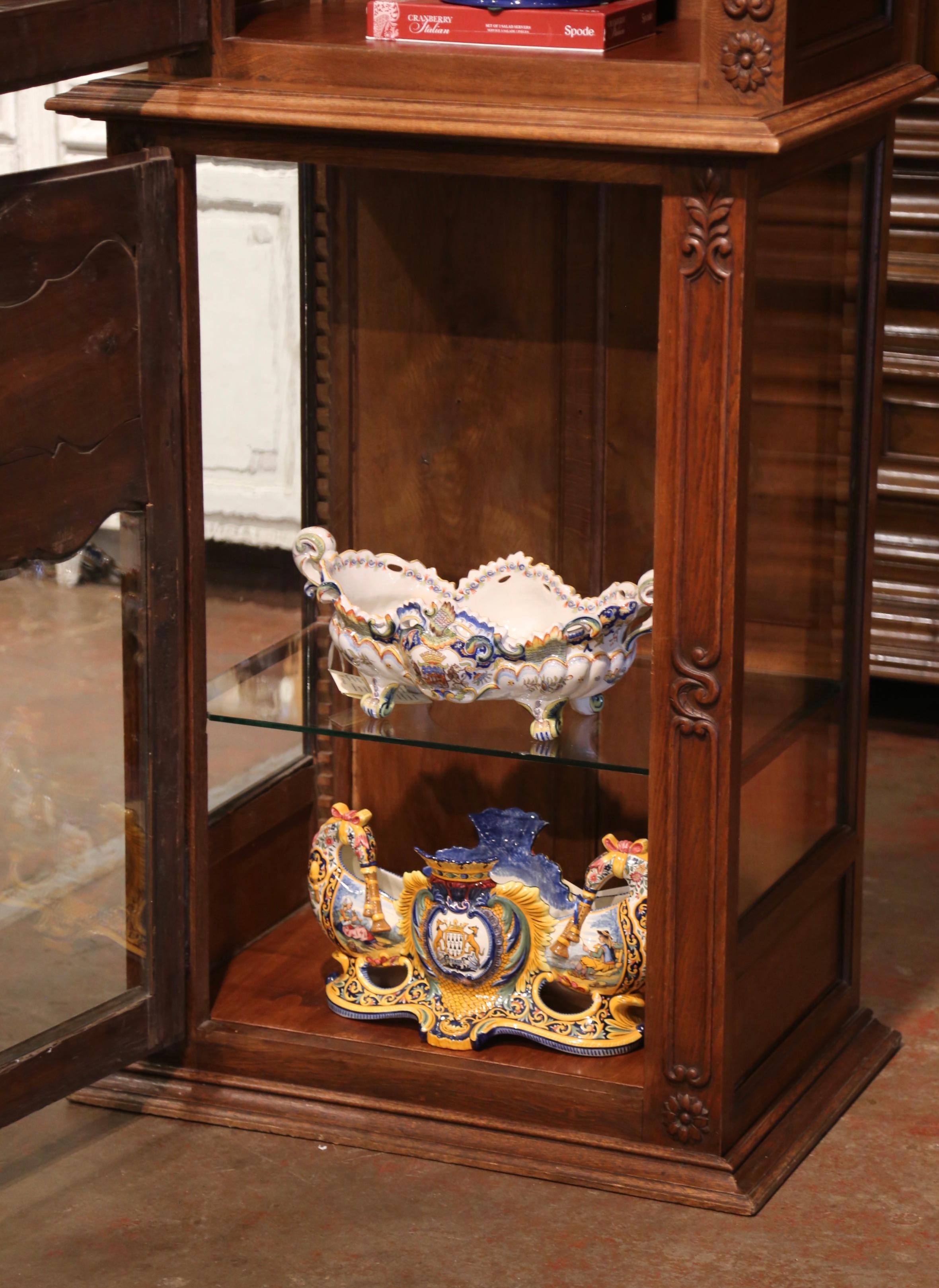 19th Century French Louis XIV Carved Oak and Glass Display Cabinet from Normandy For Sale 7