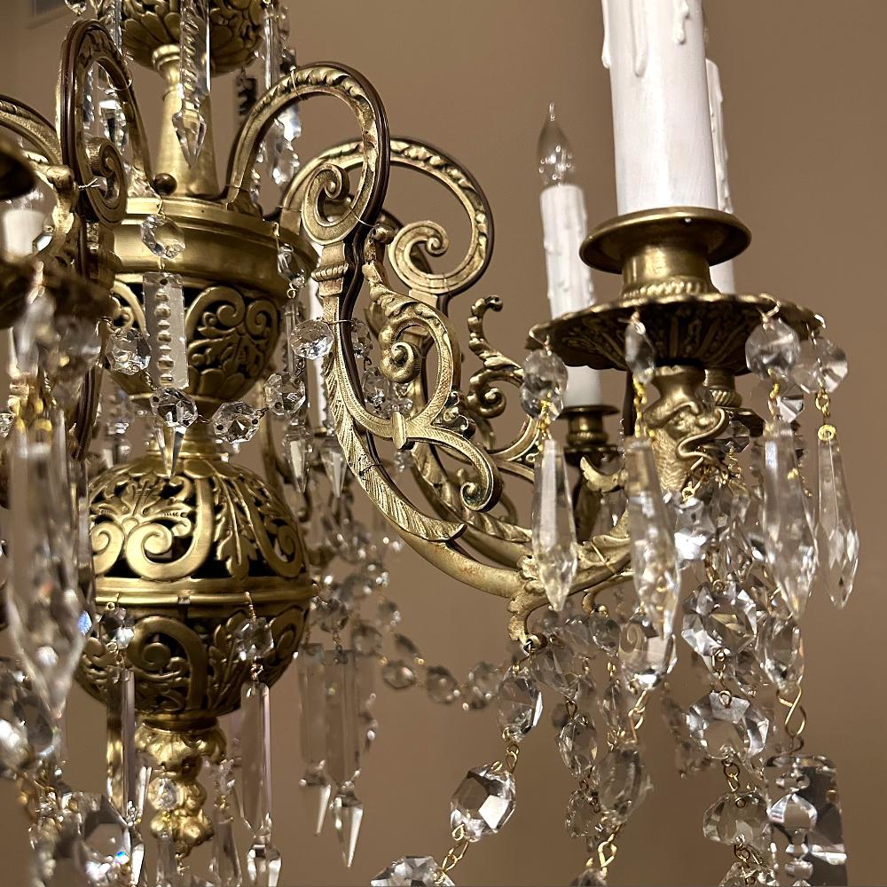 19th Century French Louis XIV Cast Bronze and Cut Crystal Chandelier For Sale 6