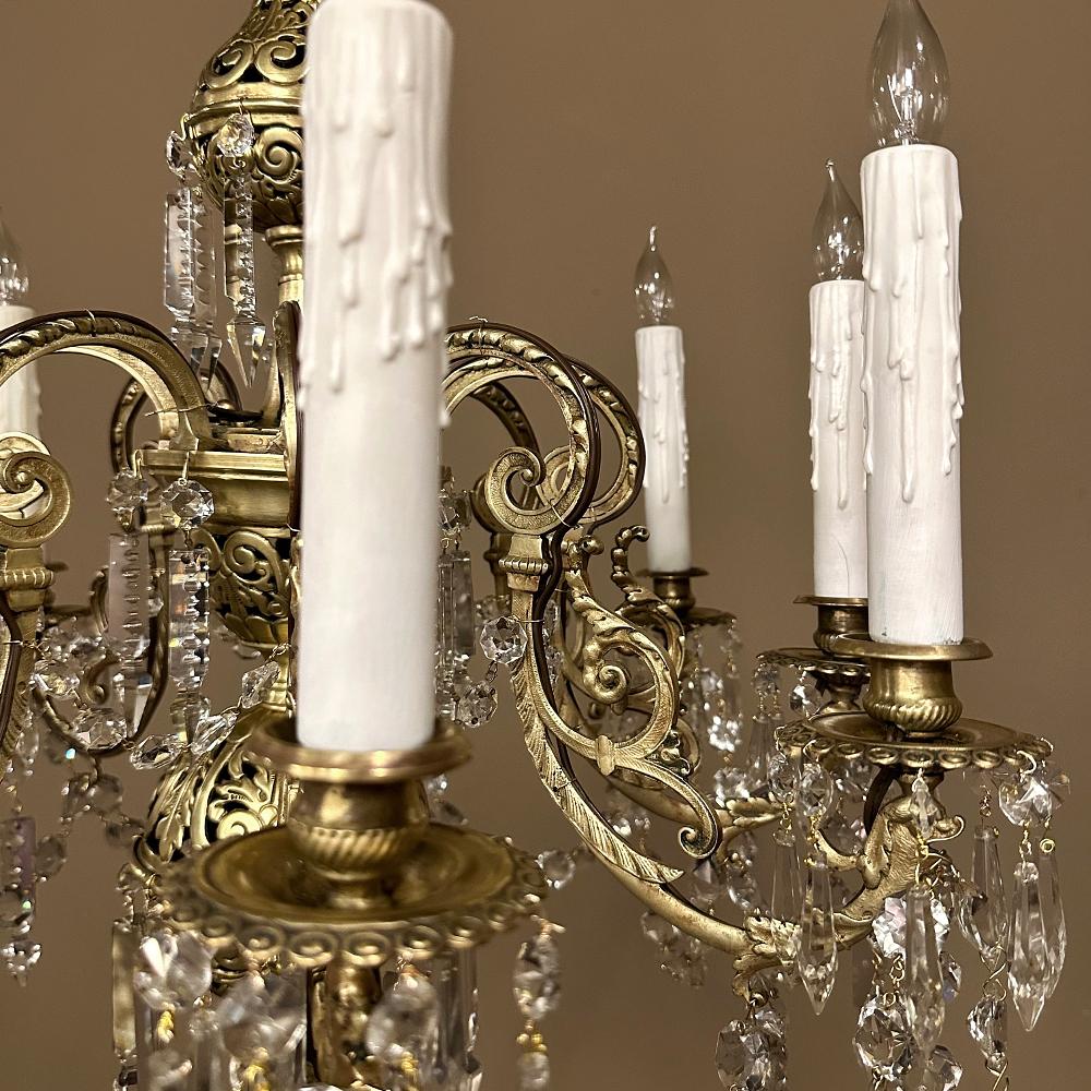 19th Century French Louis XIV Cast Bronze and Cut Crystal Chandelier For Sale 7