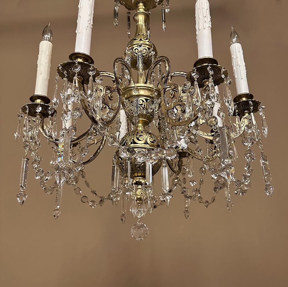 19th Century French Louis XIV Cast Bronze and Cut Crystal Chandelier For Sale 8