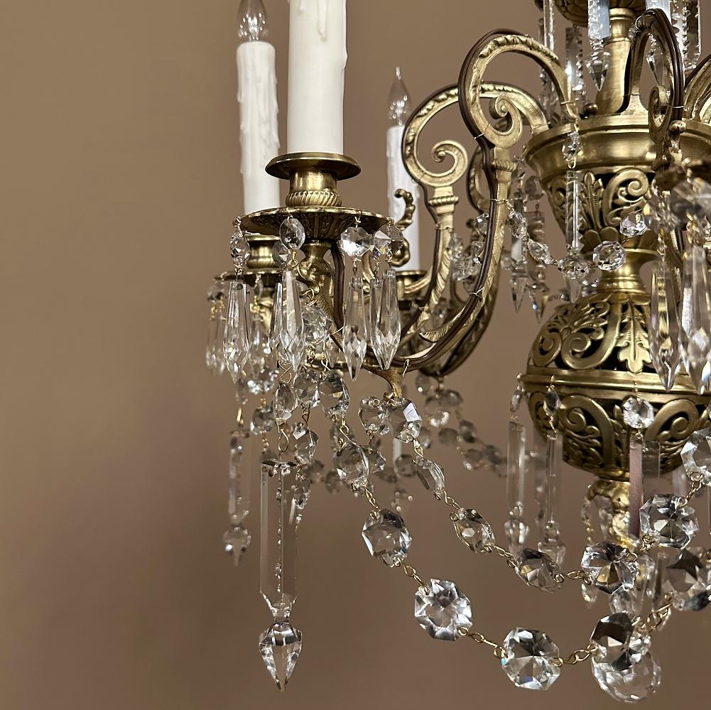 19th Century French Louis XIV Cast Bronze and Cut Crystal Chandelier For Sale 10
