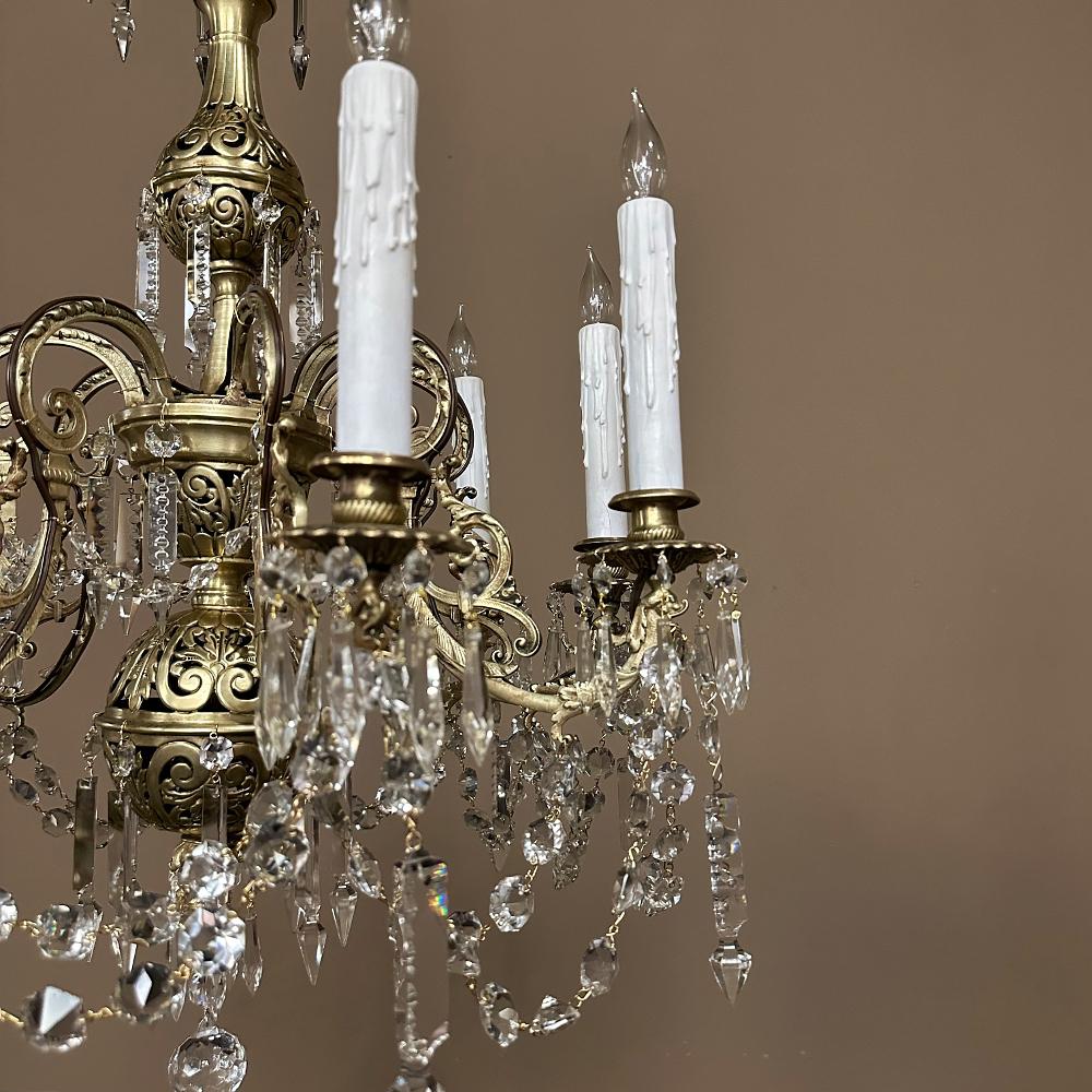 19th Century French Louis XIV Cast Bronze and Cut Crystal Chandelier For Sale 11