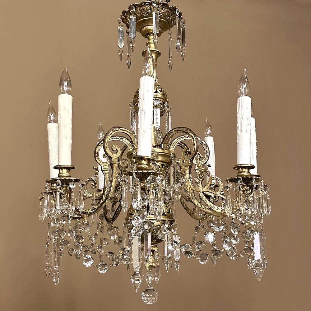 Hand-Crafted 19th Century French Louis XIV Cast Bronze and Cut Crystal Chandelier For Sale