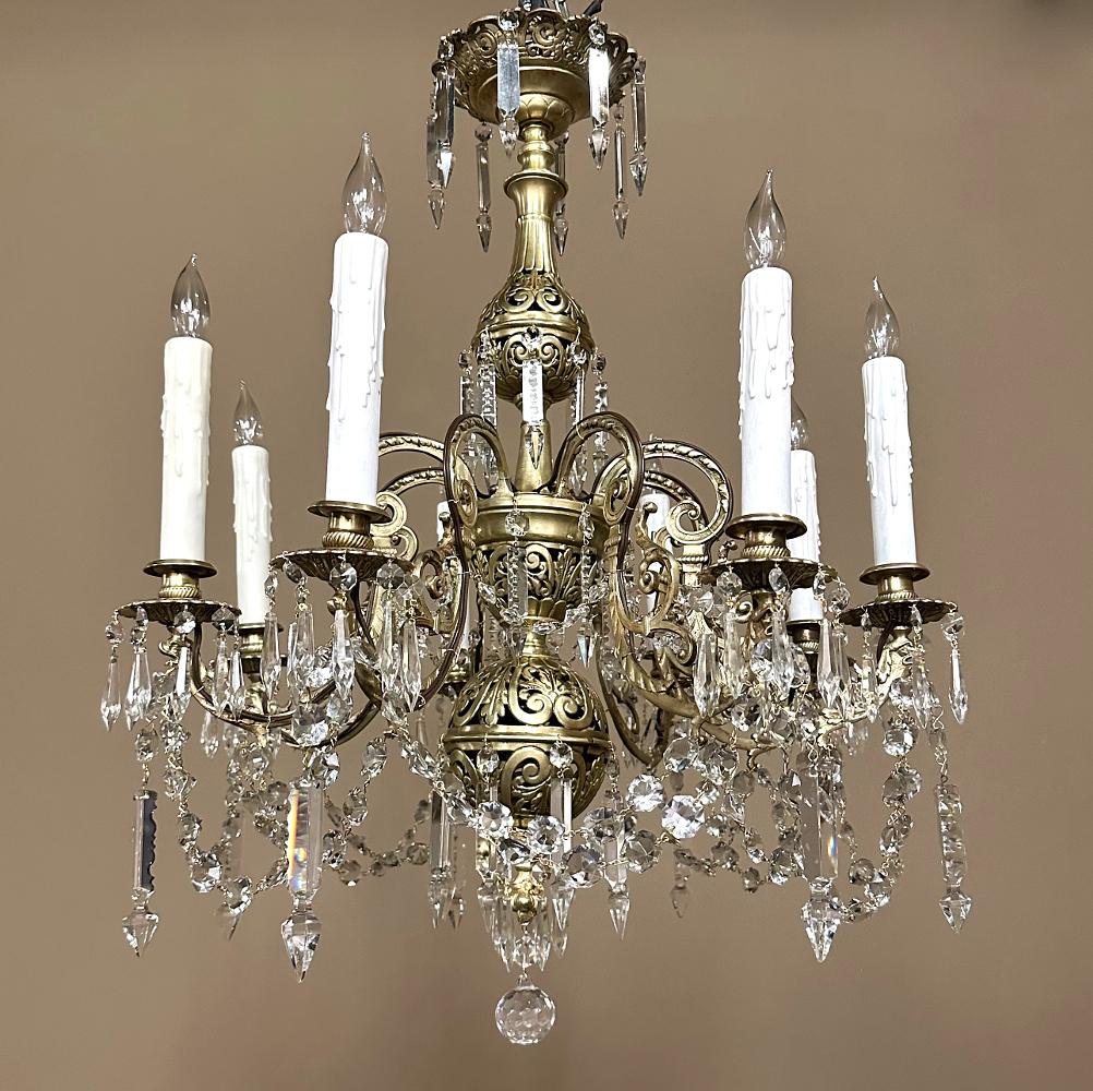 19th Century French Louis XIV Cast Bronze and Cut Crystal Chandelier In Good Condition For Sale In Dallas, TX