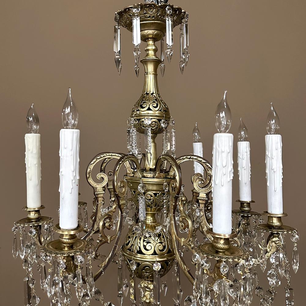 19th Century French Louis XIV Cast Bronze and Cut Crystal Chandelier For Sale 2