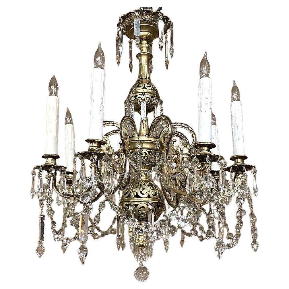 19th Century French Louis XIV Cast Bronze and Cut Crystal Chandelier For Sale