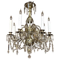 Antique 19th Century French Louis XIV Cast Bronze and Cut Crystal Chandelier
