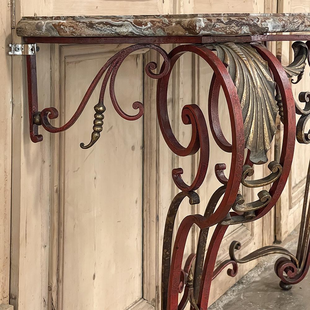19th Century French Louis XIV Chinoiserie Wrought Iron & Marble Console For Sale 10