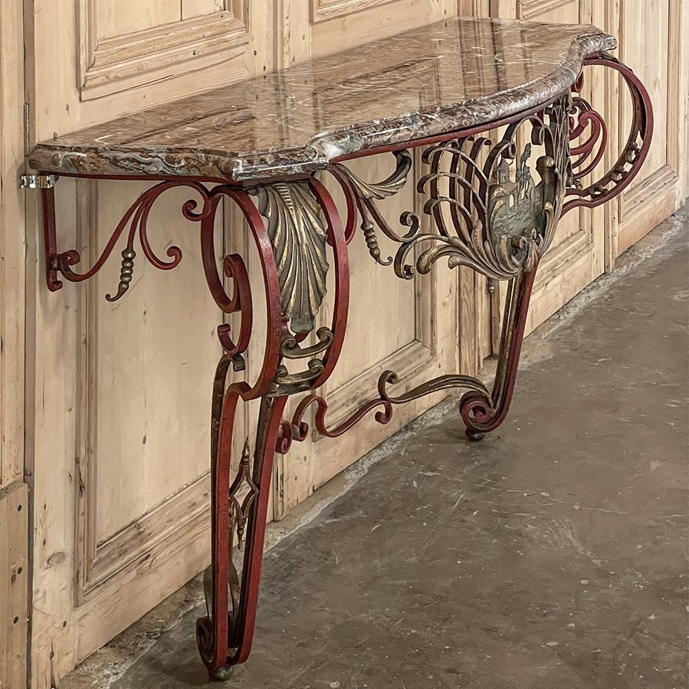 19th Century French Louis XIV Chinoiserie Wrought Iron & Marble Console For Sale 14