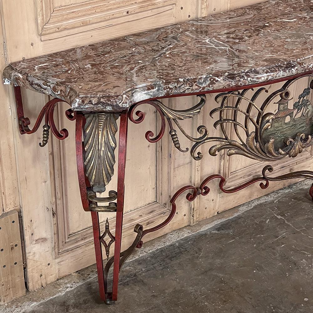 19th Century French Louis XIV Chinoiserie Wrought Iron & Marble Console For Sale 15
