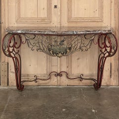 19th Century French Louis XIV Chinoiserie Wrought Iron & Marble Console
