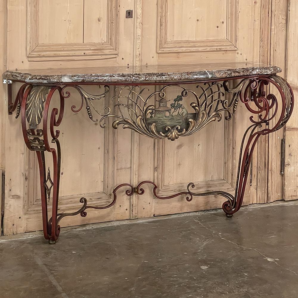19th Century French Louis XIV Chinoiserie Wrought Iron & Marble Console In Good Condition For Sale In Dallas, TX