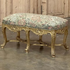 19th Century French Louis XIV Giltwood Vanity Bench with Tapestry