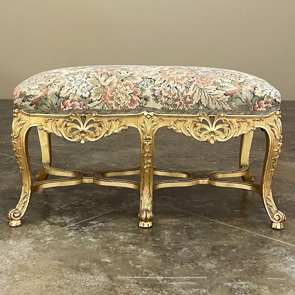 Hand-Crafted 19th Century French Louis XIV Giltwood Vanity Bench with Tapestry For Sale