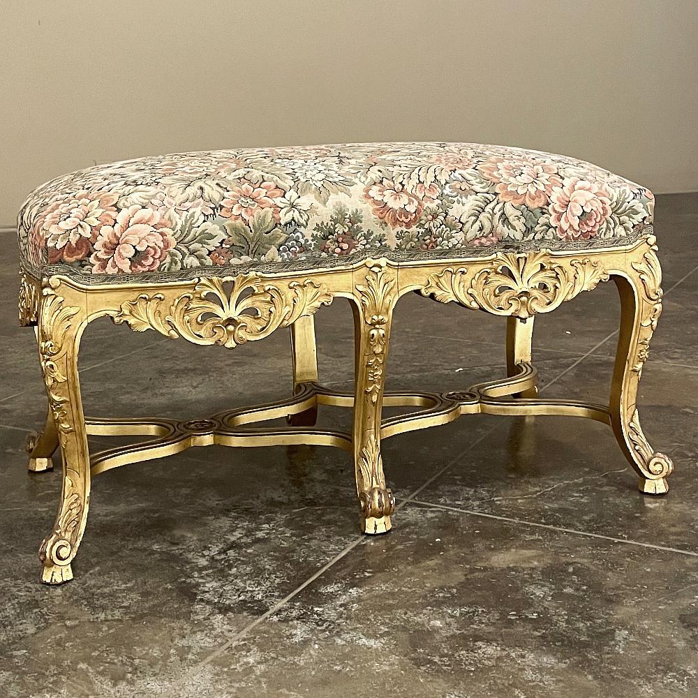 19th Century French Louis XIV Giltwood Vanity Bench with Tapestry In Good Condition For Sale In Dallas, TX