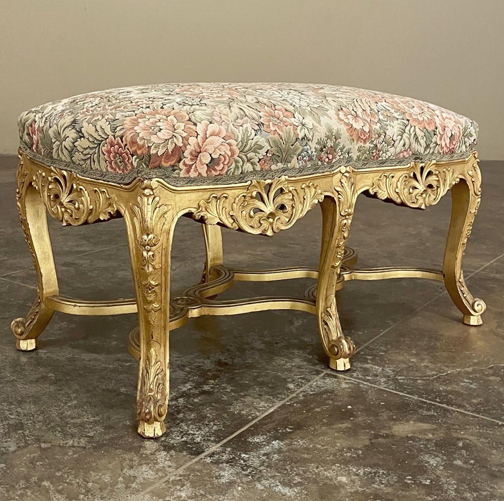 19th Century French Louis XIV Giltwood Vanity Bench with Tapestry For Sale 1