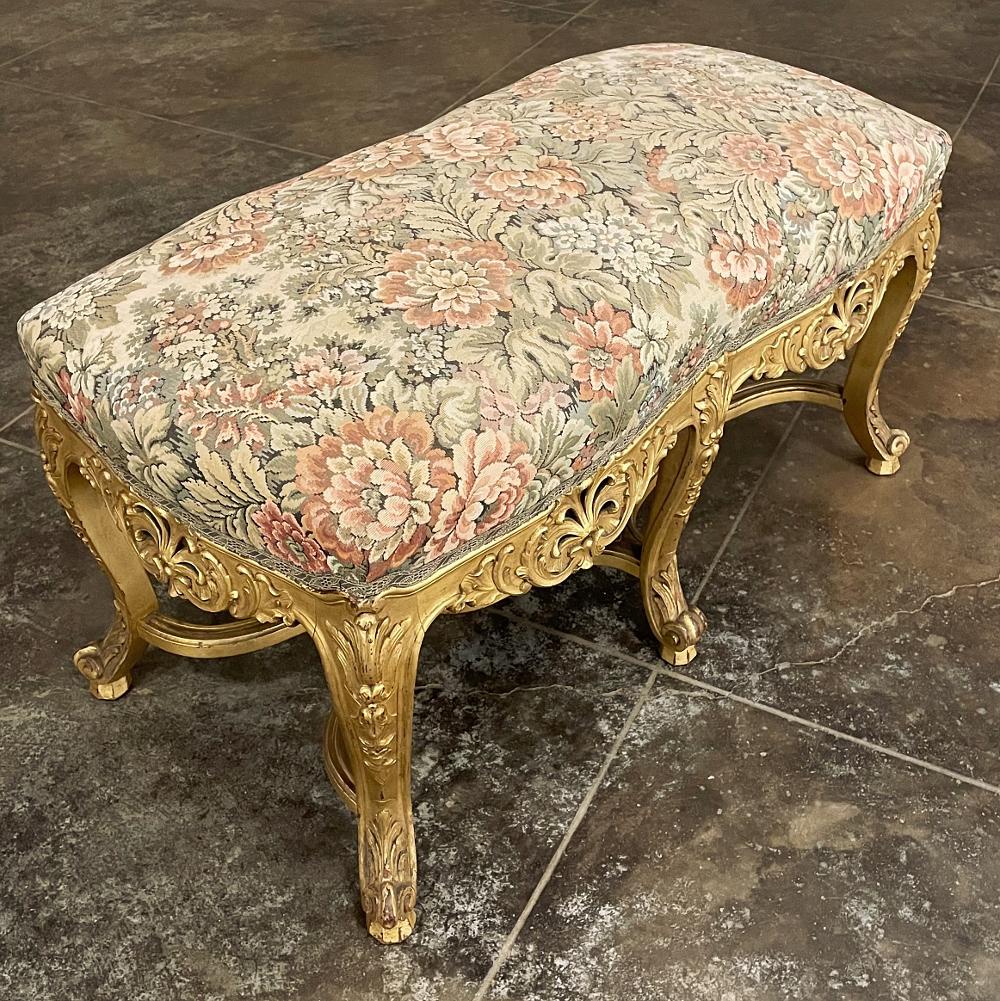 19th Century French Louis XIV Giltwood Vanity Bench with Tapestry For Sale 2