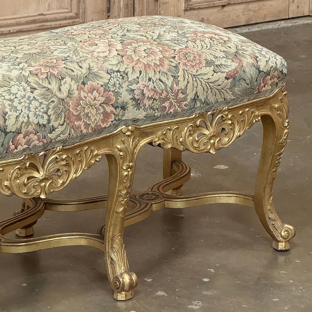 Banco de tocador francés del siglo XIX de madera dorada Luis XIV con tapicería Tapiz en venta